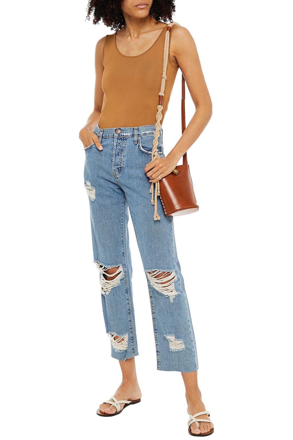 CURRENT/ELLIOTT The Original distressed high-rise straight-leg jeans