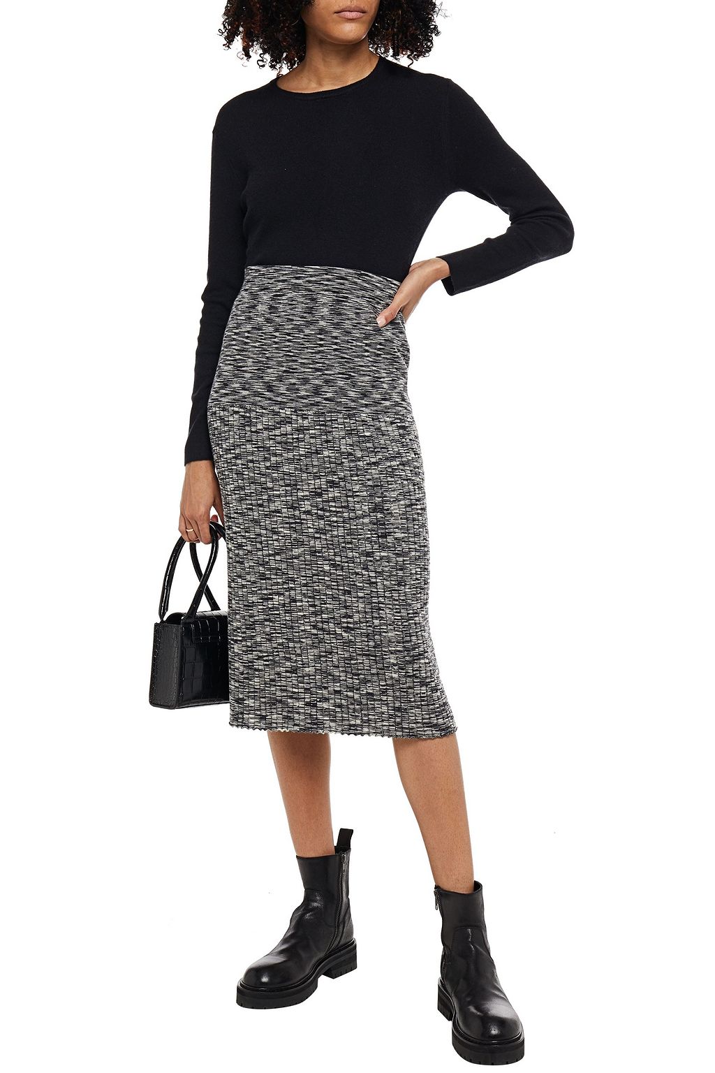 JOSEPH Ribbed marled wool-blend pencil skirt