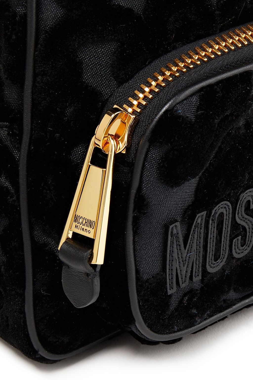 MOSCHINO Leather-trimmed flocked canvas backpack