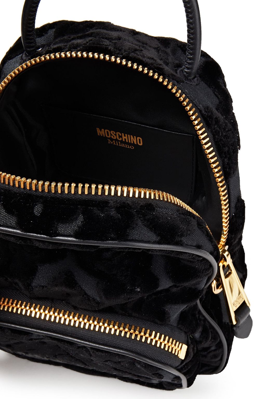 MOSCHINO Leather-trimmed flocked canvas backpack