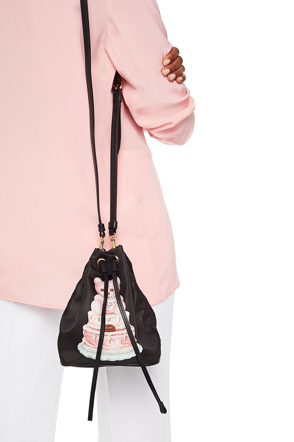 MOSCHINO Leather-trimmed printed shell bucket bag