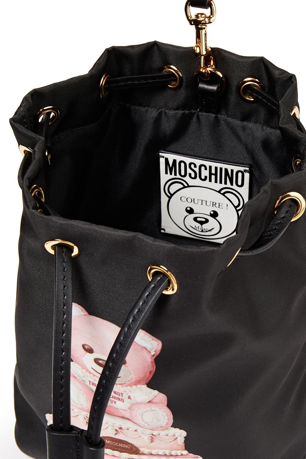MOSCHINO Leather-trimmed printed shell bucket bag
