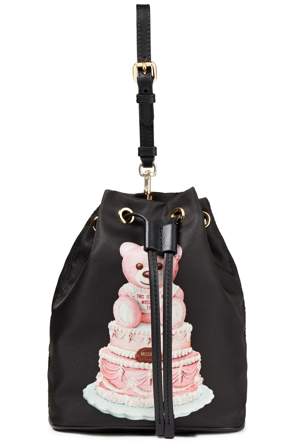 MOSCHINO Leather-trimmed printed shell bucket bag