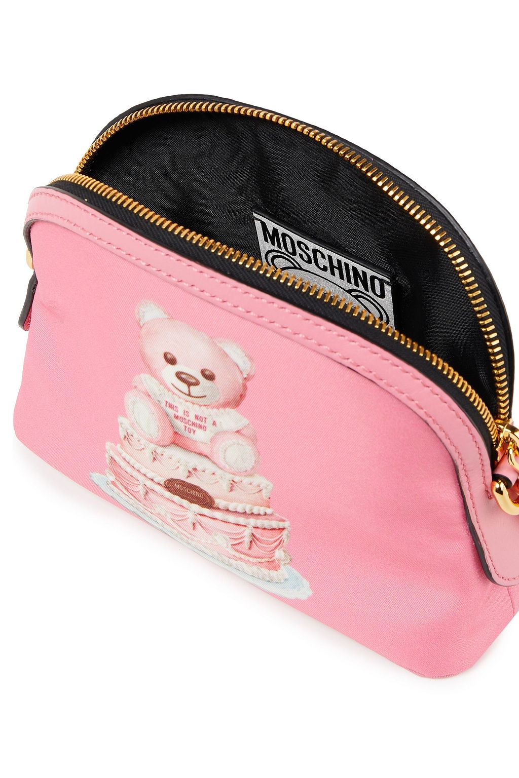 MOSCHINO Leather-trimmed printed satin-twill shoulder bag