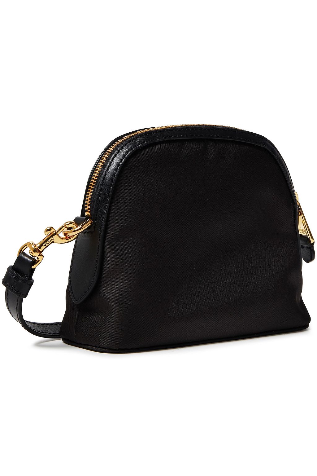 MOSCHINO Leather-trimmed printed satin-twill shoulder bag