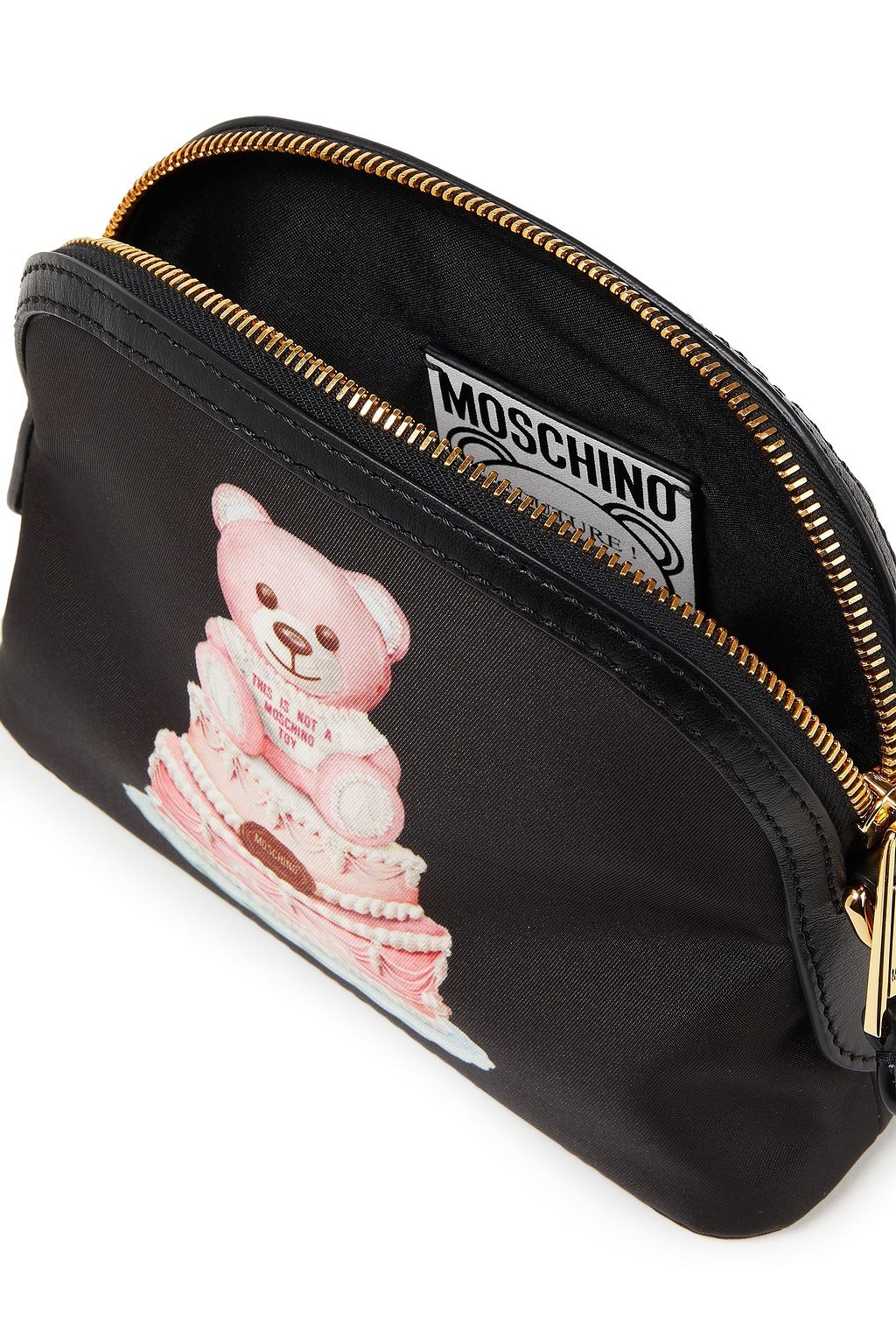 MOSCHINO Leather-trimmed printed satin-twill shoulder bag