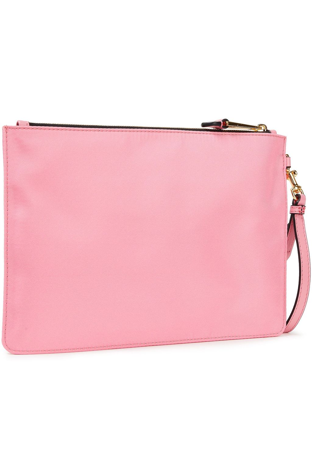 MOSCHINO Leather-trimmed printed satin-twill pouch