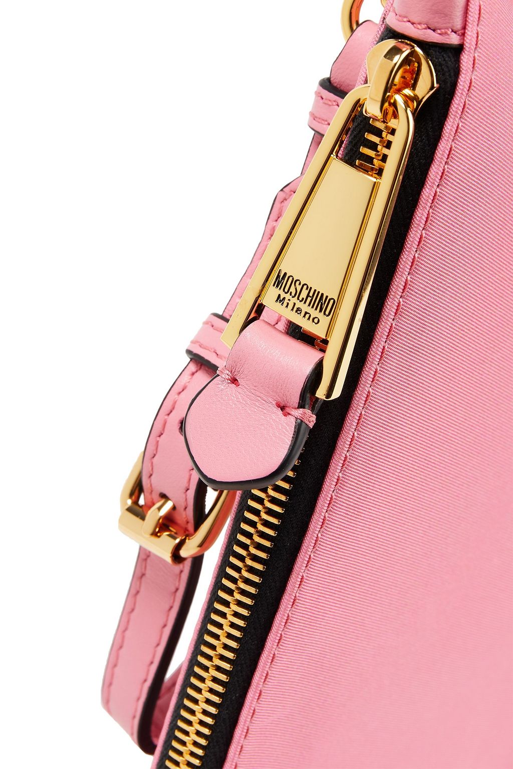 MOSCHINO Leather-trimmed printed satin-twill pouch