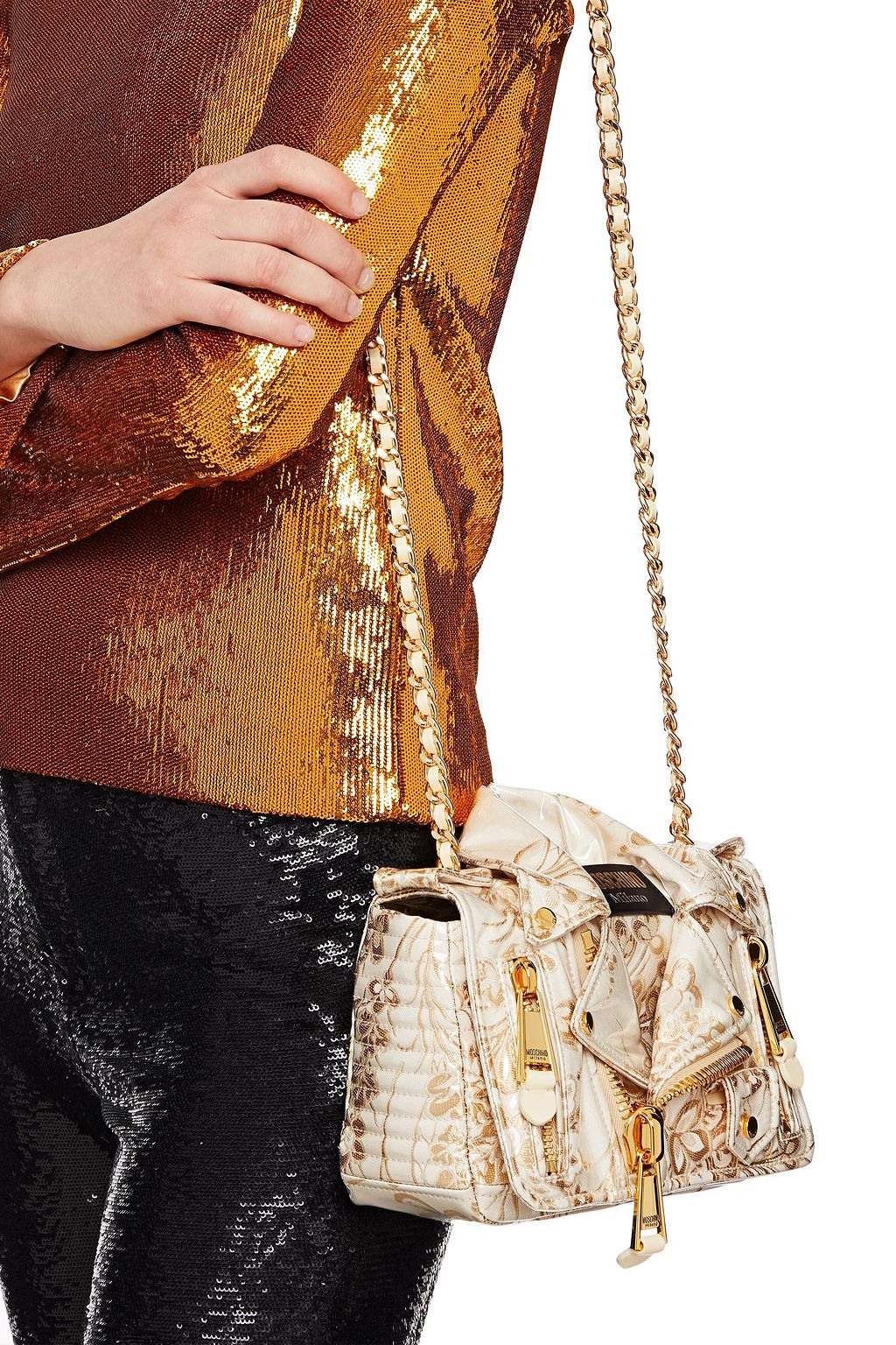 MOSCHINO Biker metallic jacquard shoulder bag