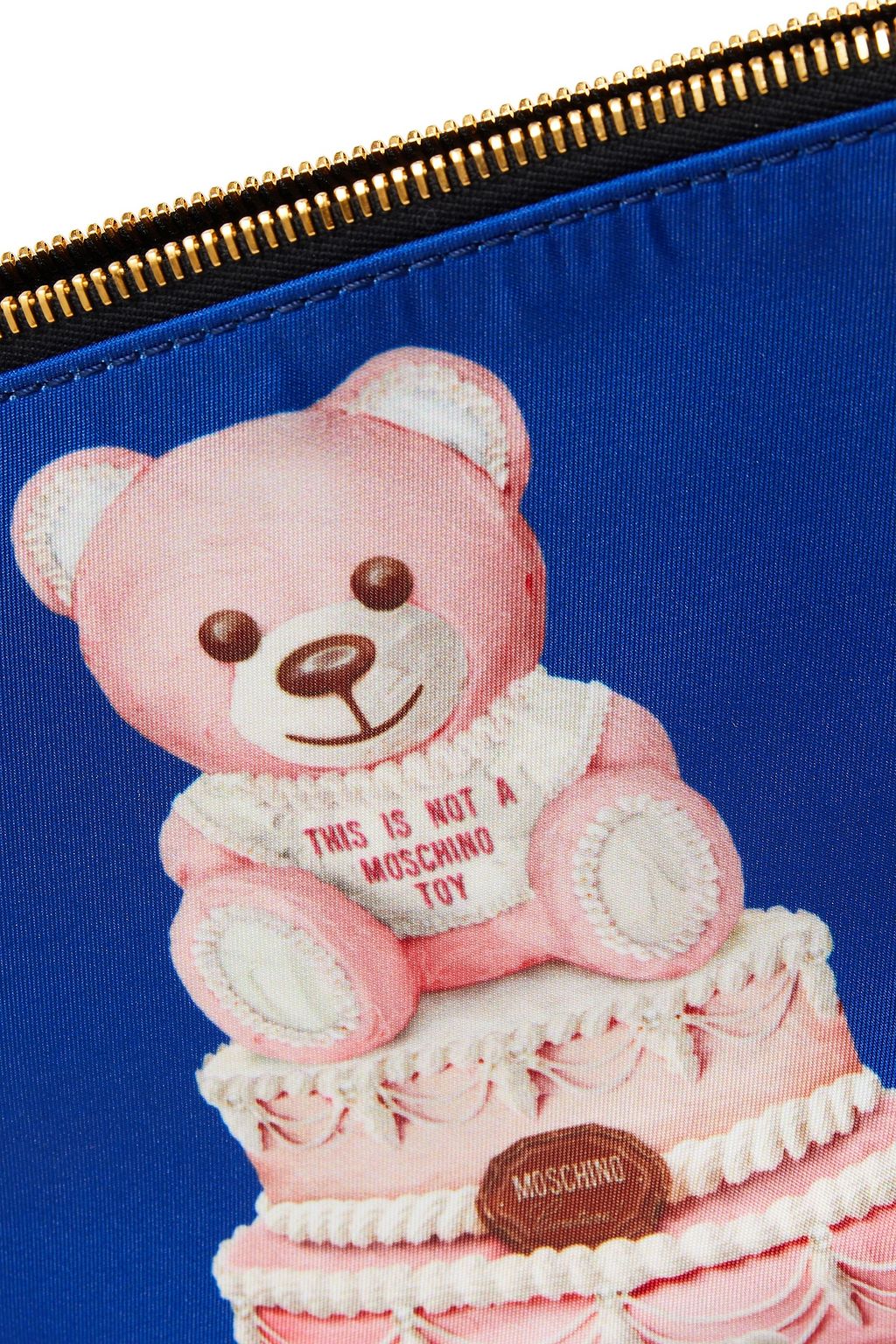 MOSCHINO Leather-trimmed printed satin-twill pouch