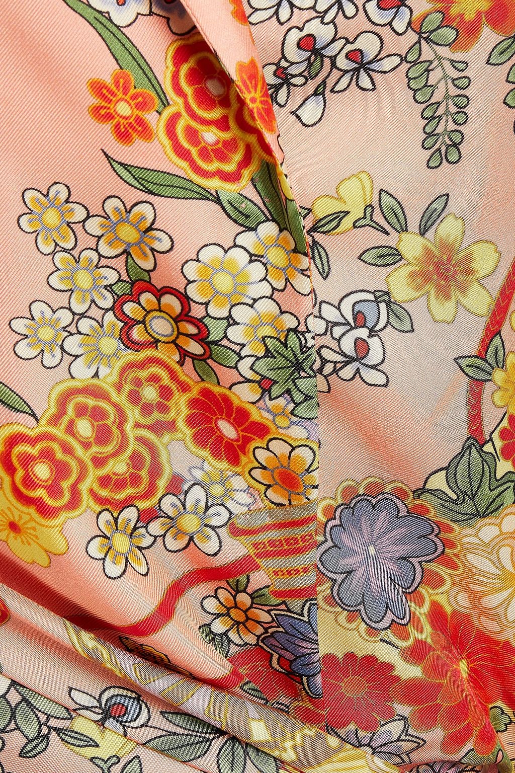 PALM ANGELS Floral-print silk-twill wrap blouse