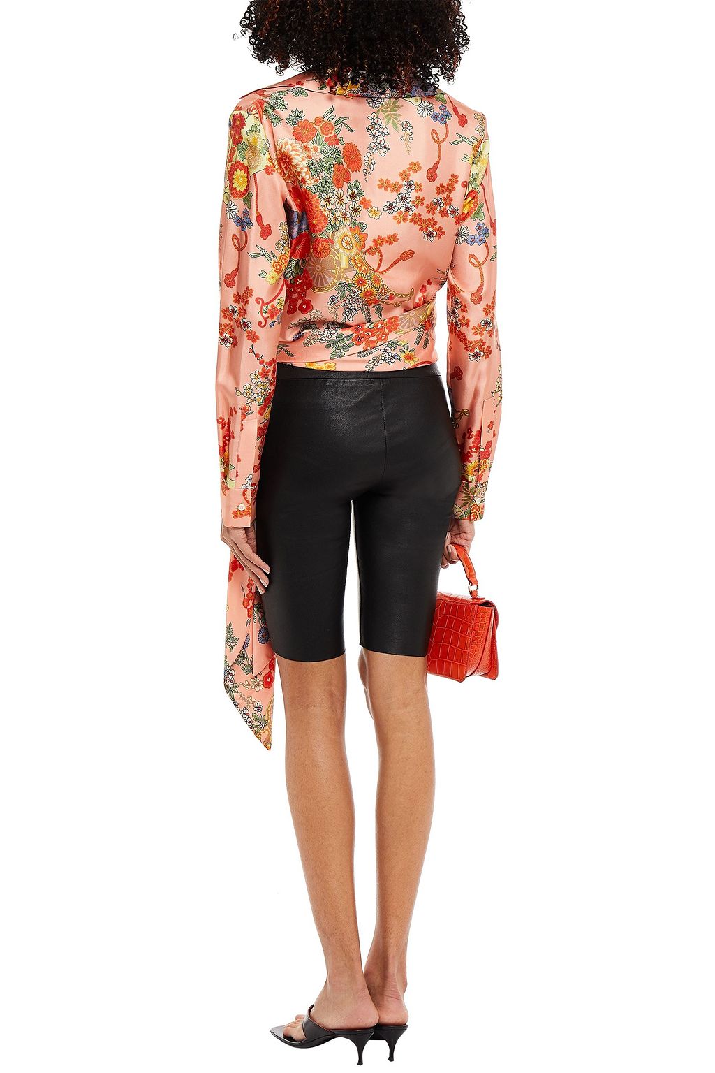 PALM ANGELS Floral-print silk-twill wrap blouse