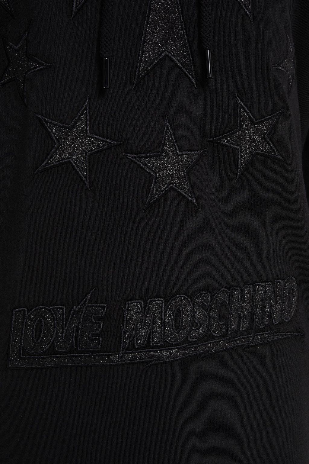 LOVE MOSCHINO Appliquéd French cotton-terry hooded mini dress