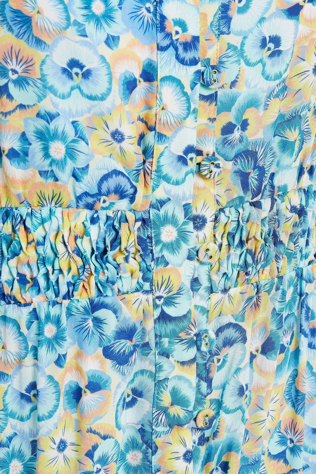 PALOMA BLUE Carly shirred floral-print voile maxi dress