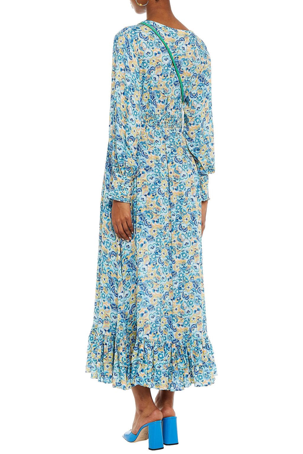 PALOMA BLUE Carly shirred floral-print voile maxi dress
