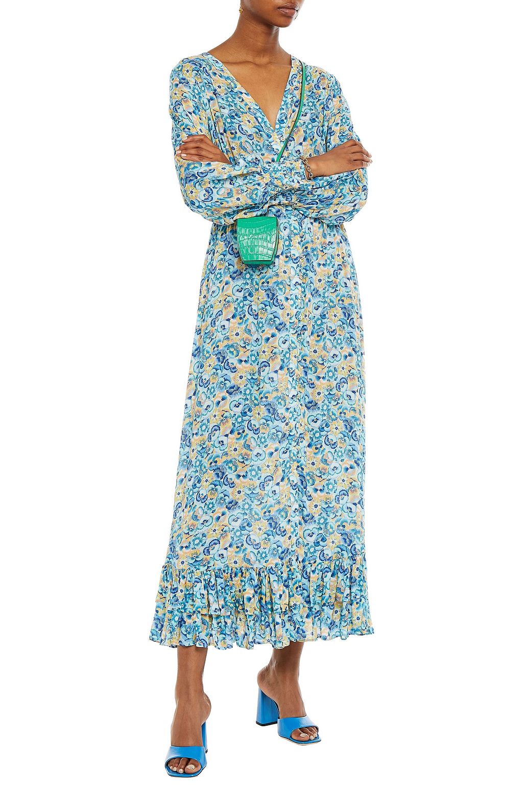 PALOMA BLUE Carly shirred floral-print voile maxi dress
