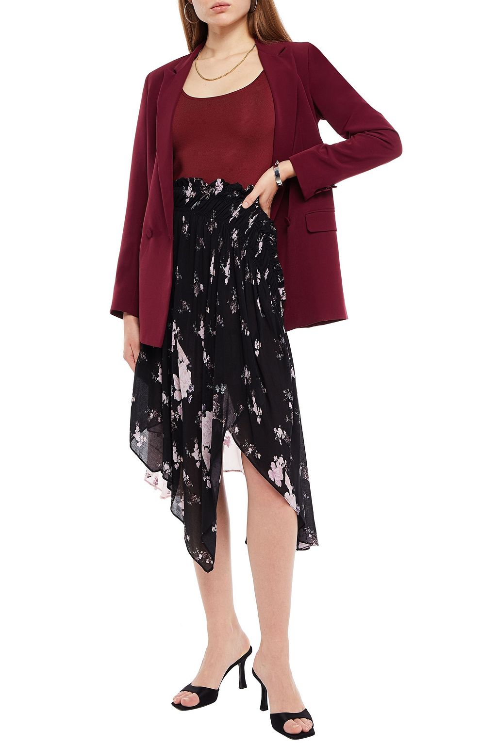 PREEN LINE Sumin asymmetric floral-print crepe skirt