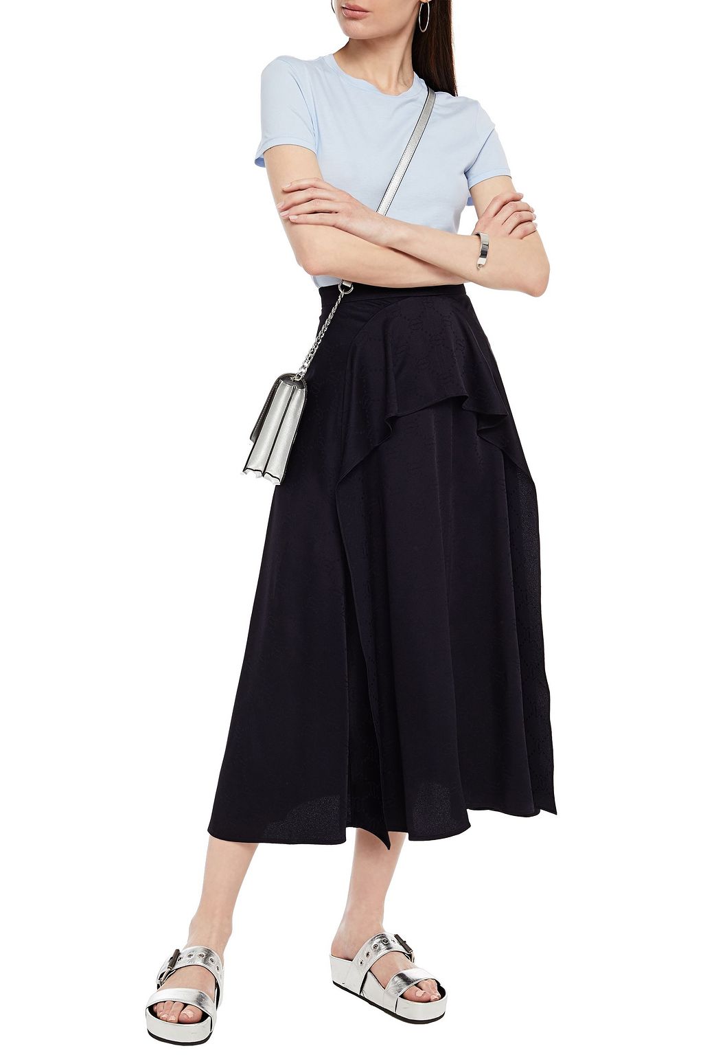 MARKUS LUPFER Freya Lip ruffled satin-jacquard midi skirt