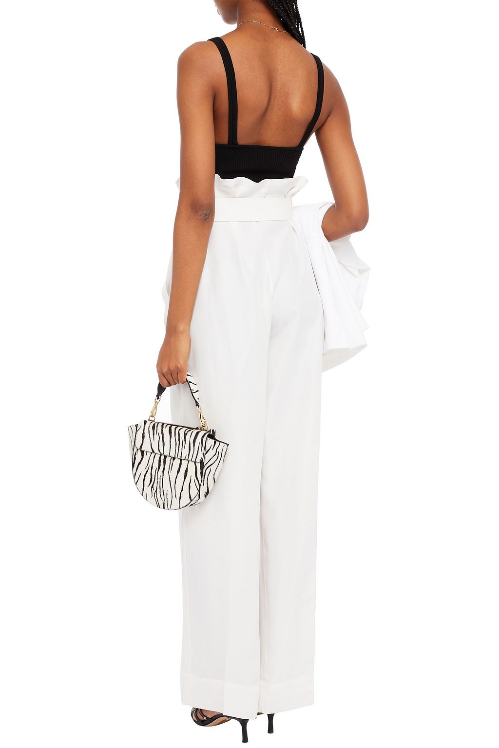 FERRAGAMO Belted leather-trimmed twill wide-leg pants