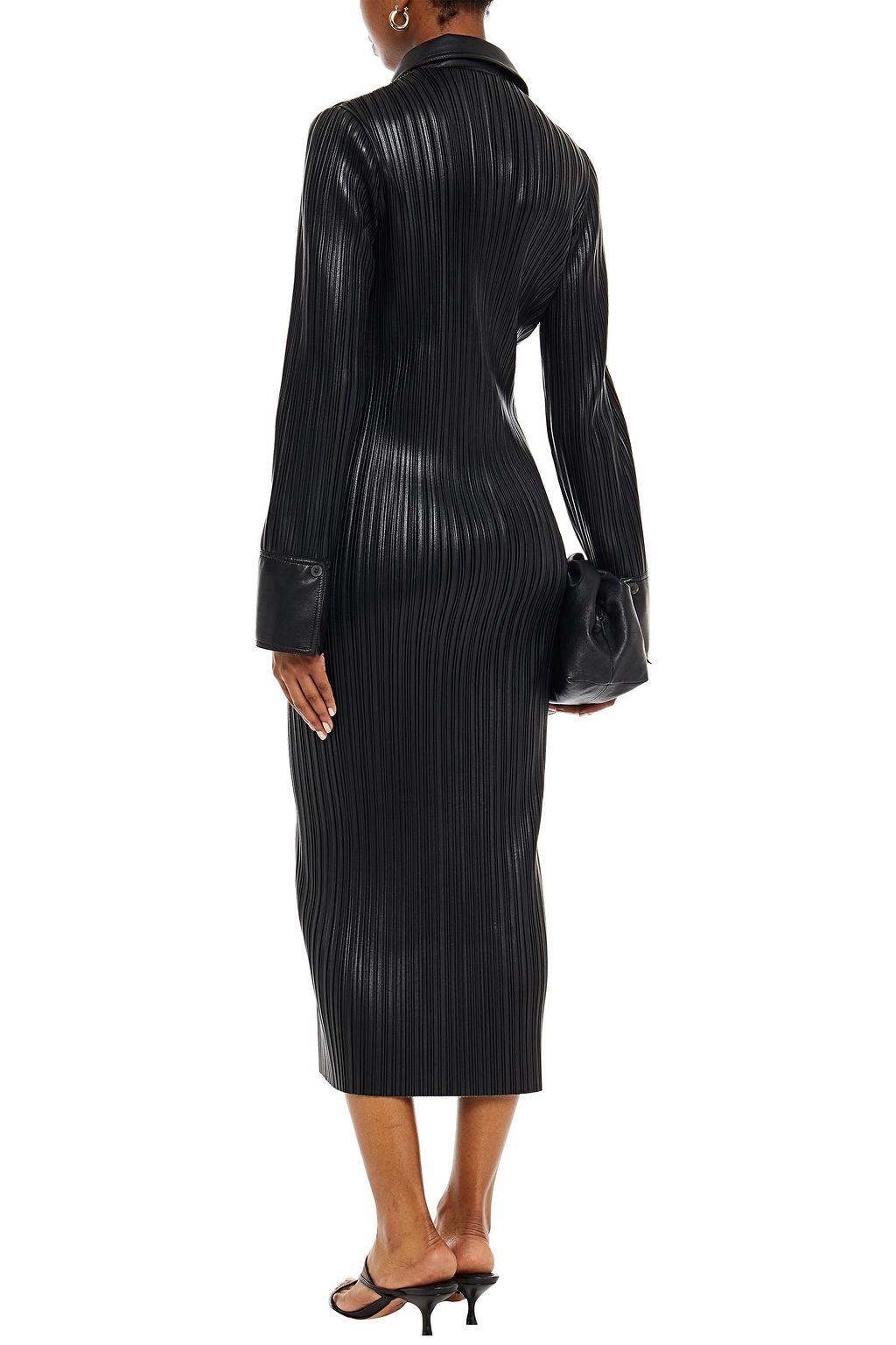 NANUSHKA Lee plissé-vegan leather midi shirt dress