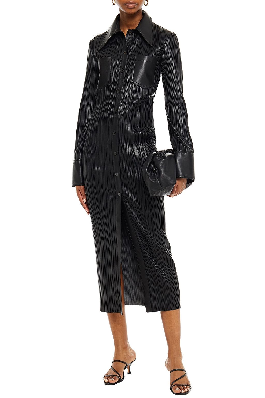 NANUSHKA Lee plissé-vegan leather midi shirt dress