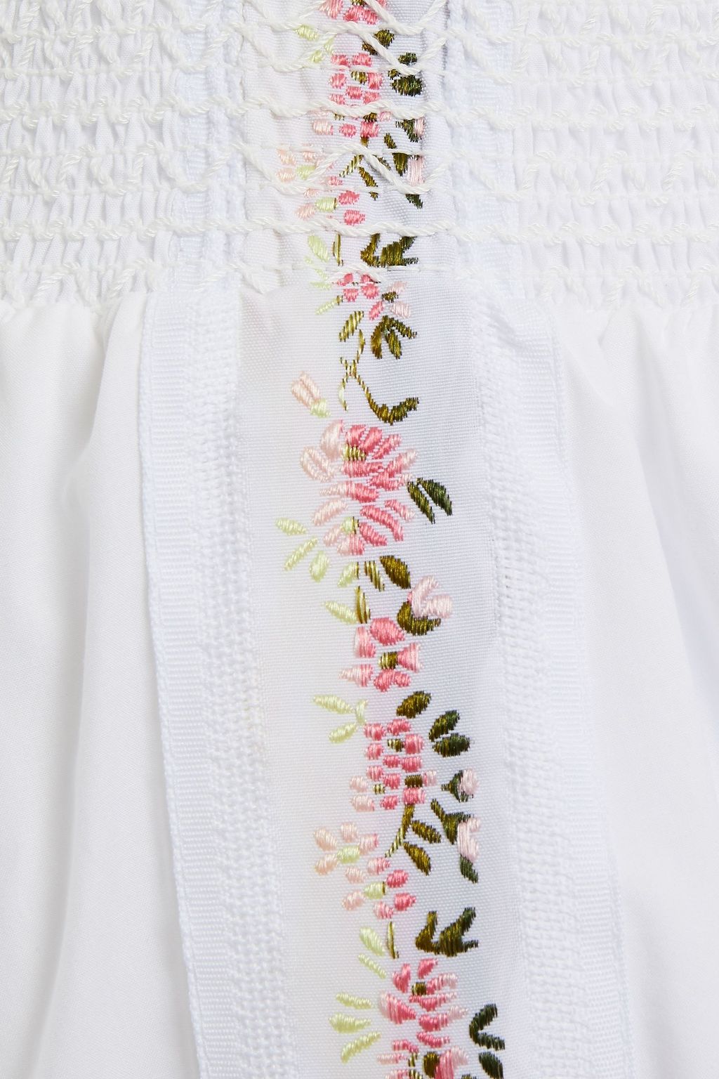 TORY BURCH Embroidered gathered cotton-poplin skirt