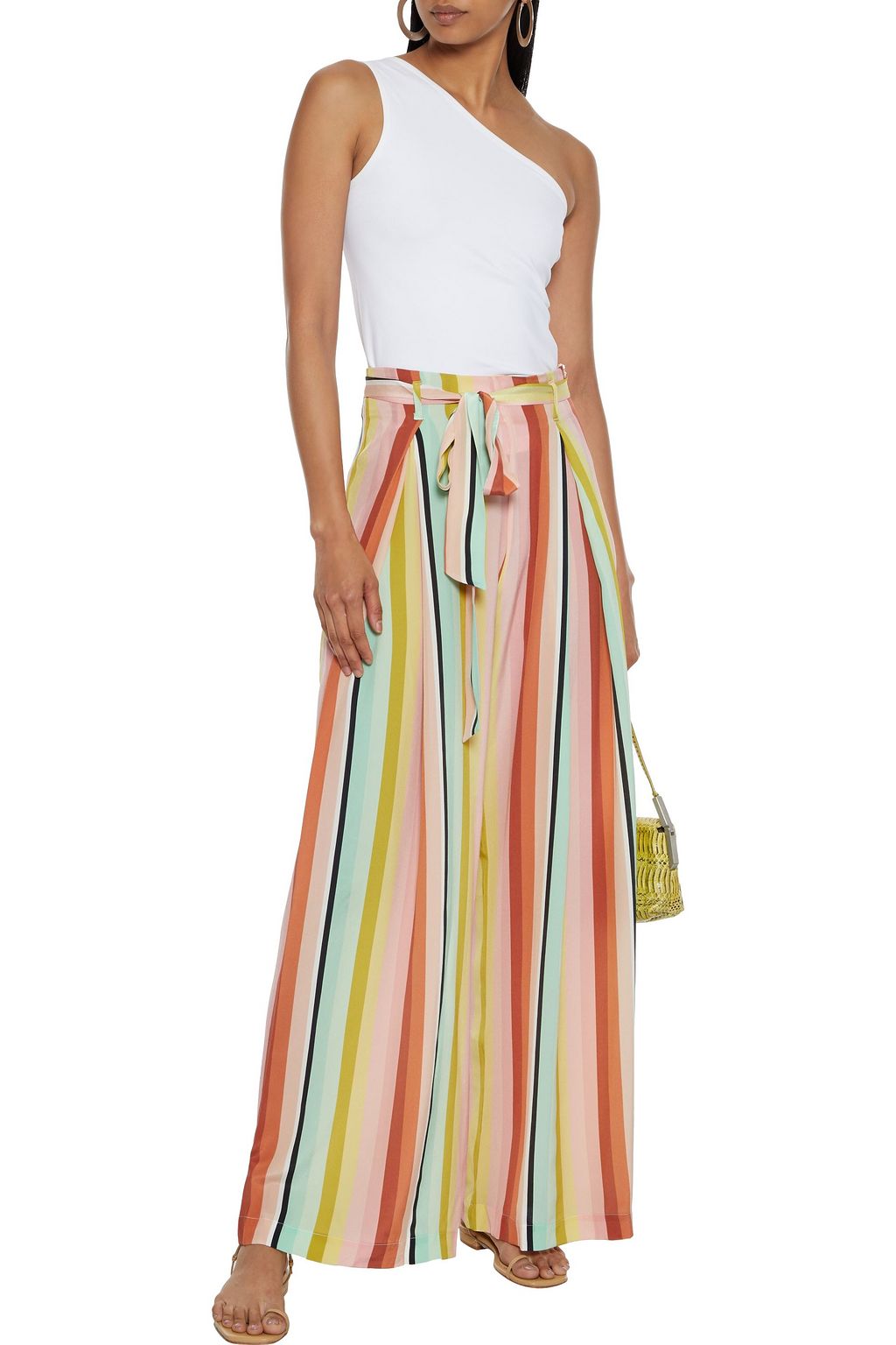 WE ARE LEONE Luke belted striped silk crepe de chine wide-leg pants