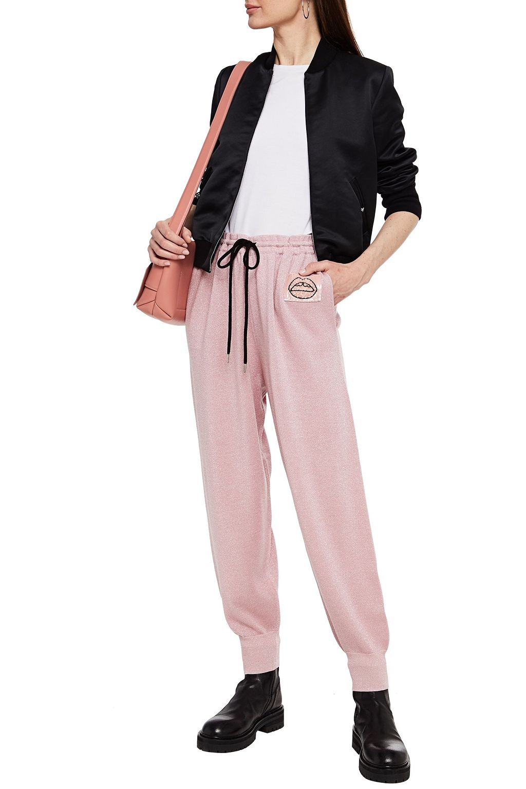 MARKUS LUPFER Mia Lip embellished metallic wool-blend track pants