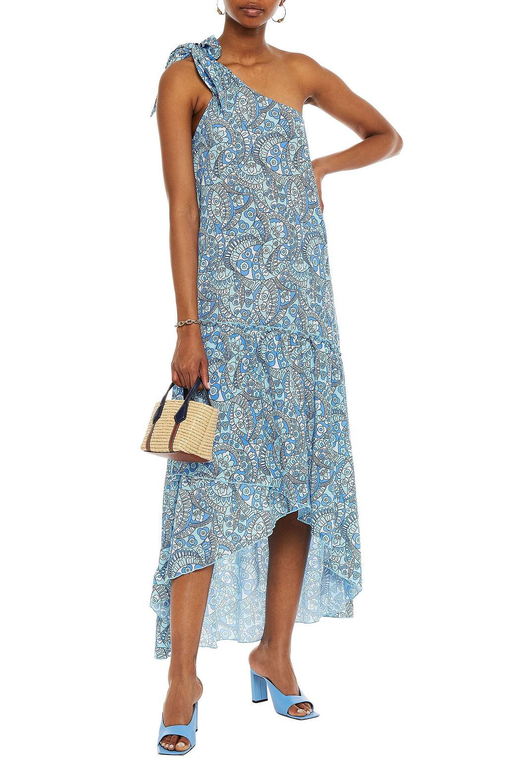 PALOMA BLUE Giselle one-shoulder printed crepe de chine midi dress