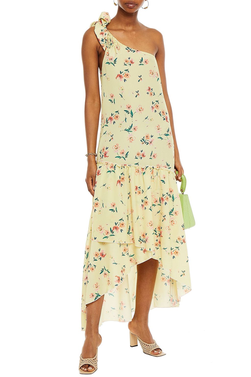PALOMA BLUE Giselle one-shoulder floral-print crepe de chine midi dress