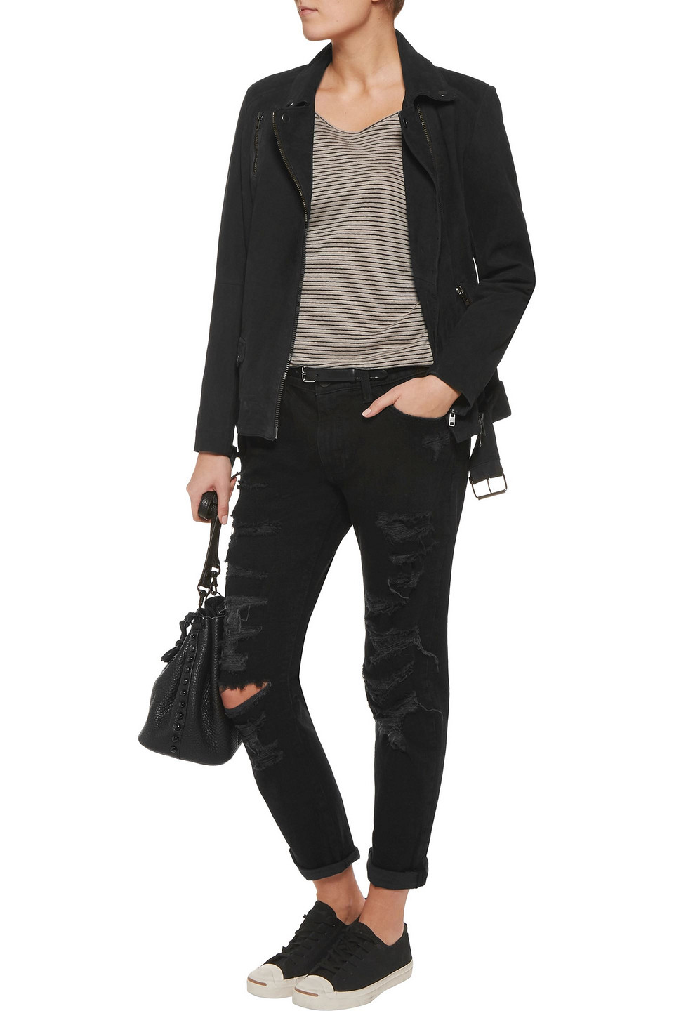 Current Elliott The Fling Cropped Distressed Boyfriend Jeans In Black