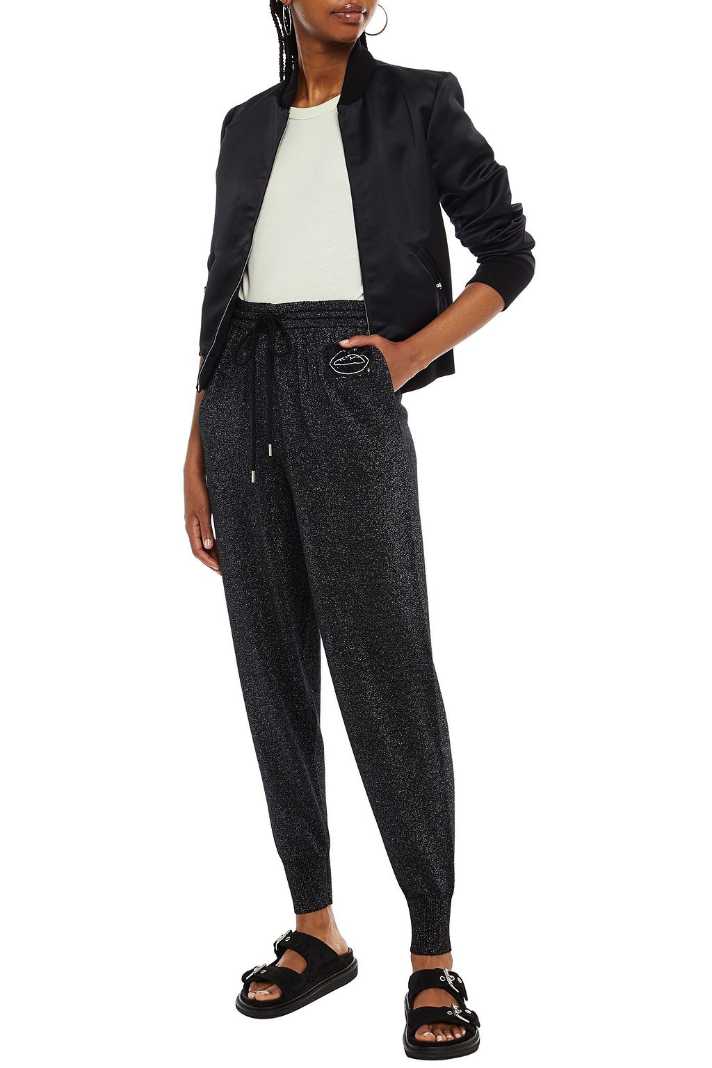 MARKUS LUPFER Mia Lip embellished metallic wool-blend track pants