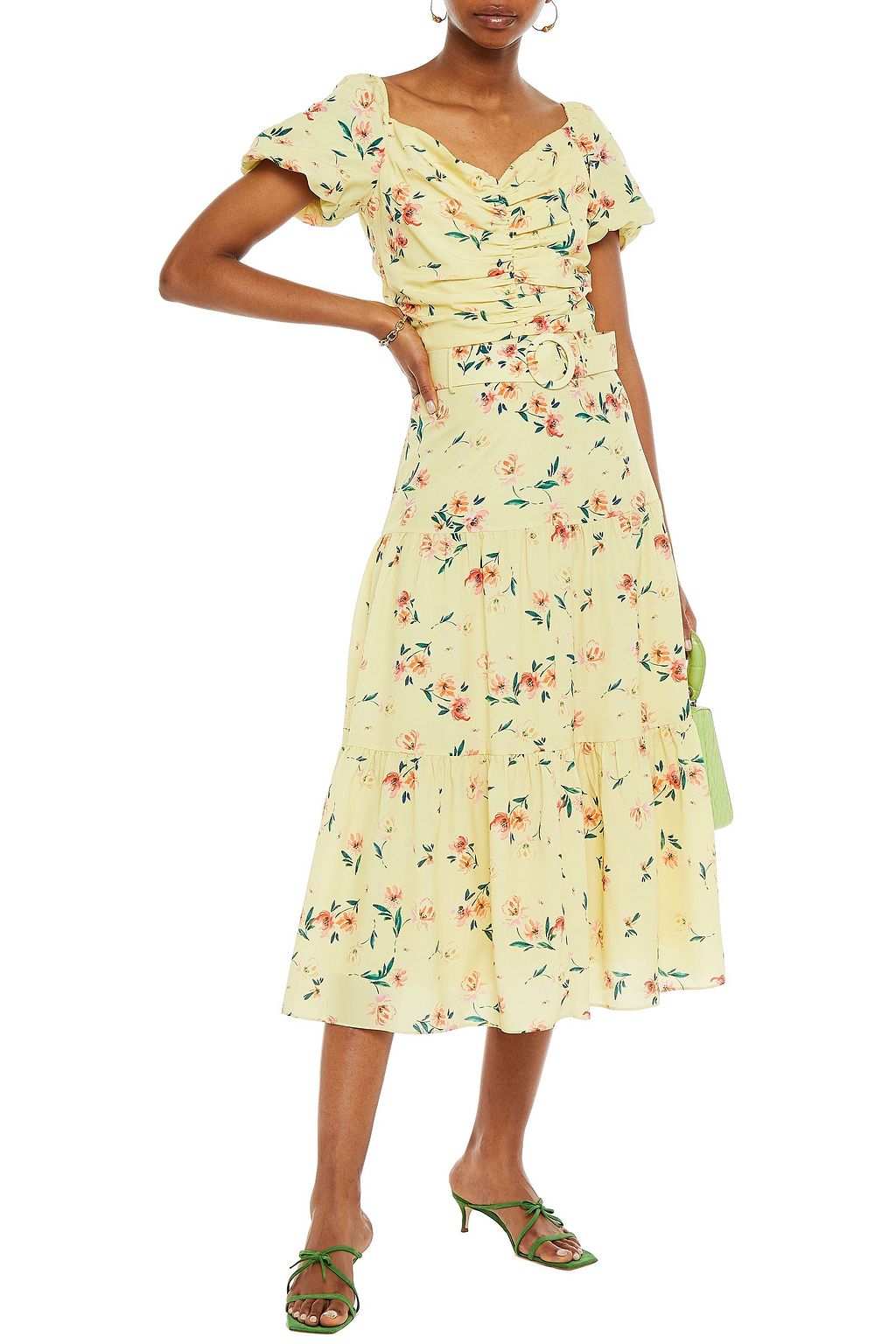 PALOMA BLUE Evie gathered floral-print crepe midi dress