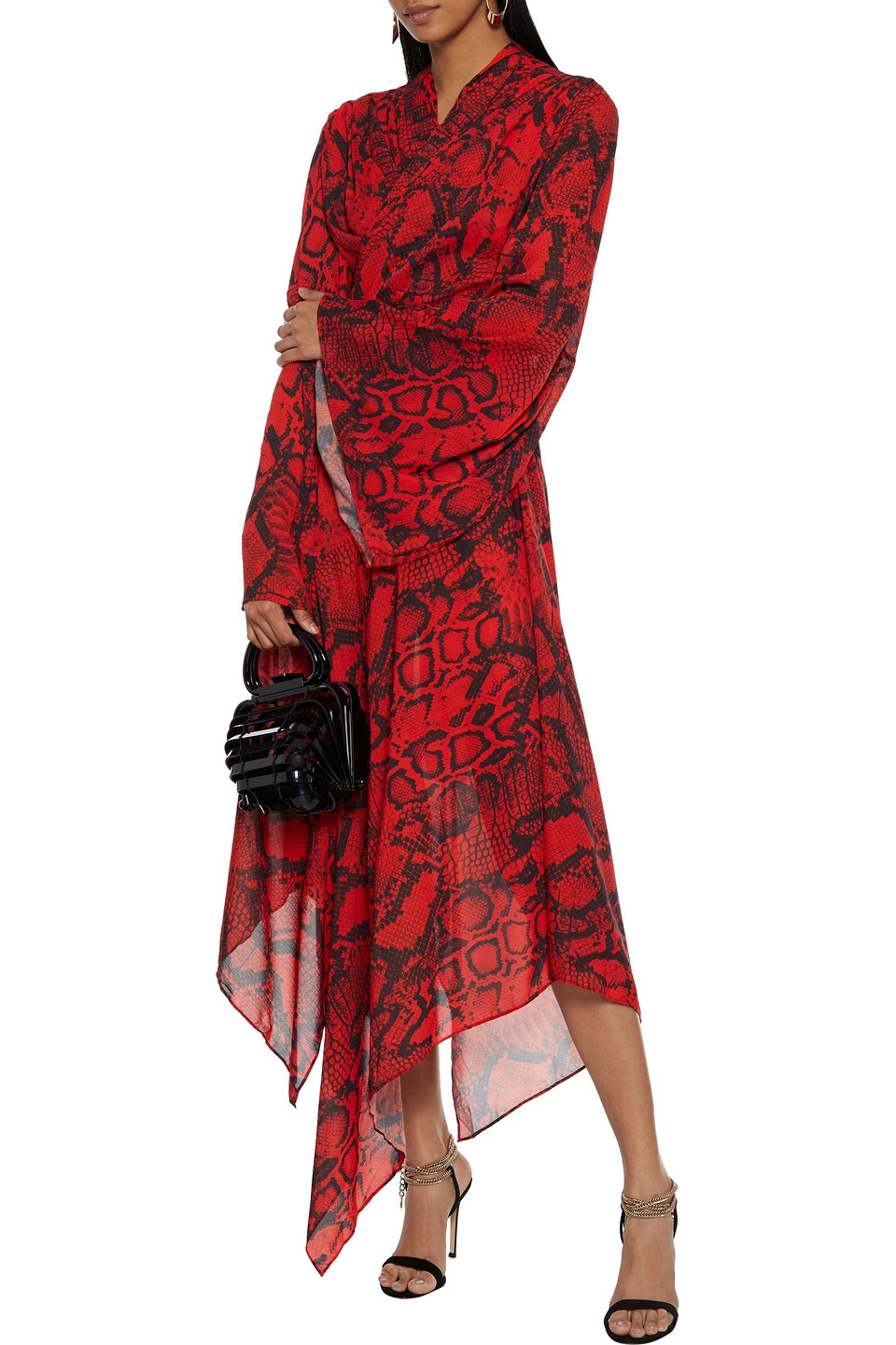 snake print midi wrap dress