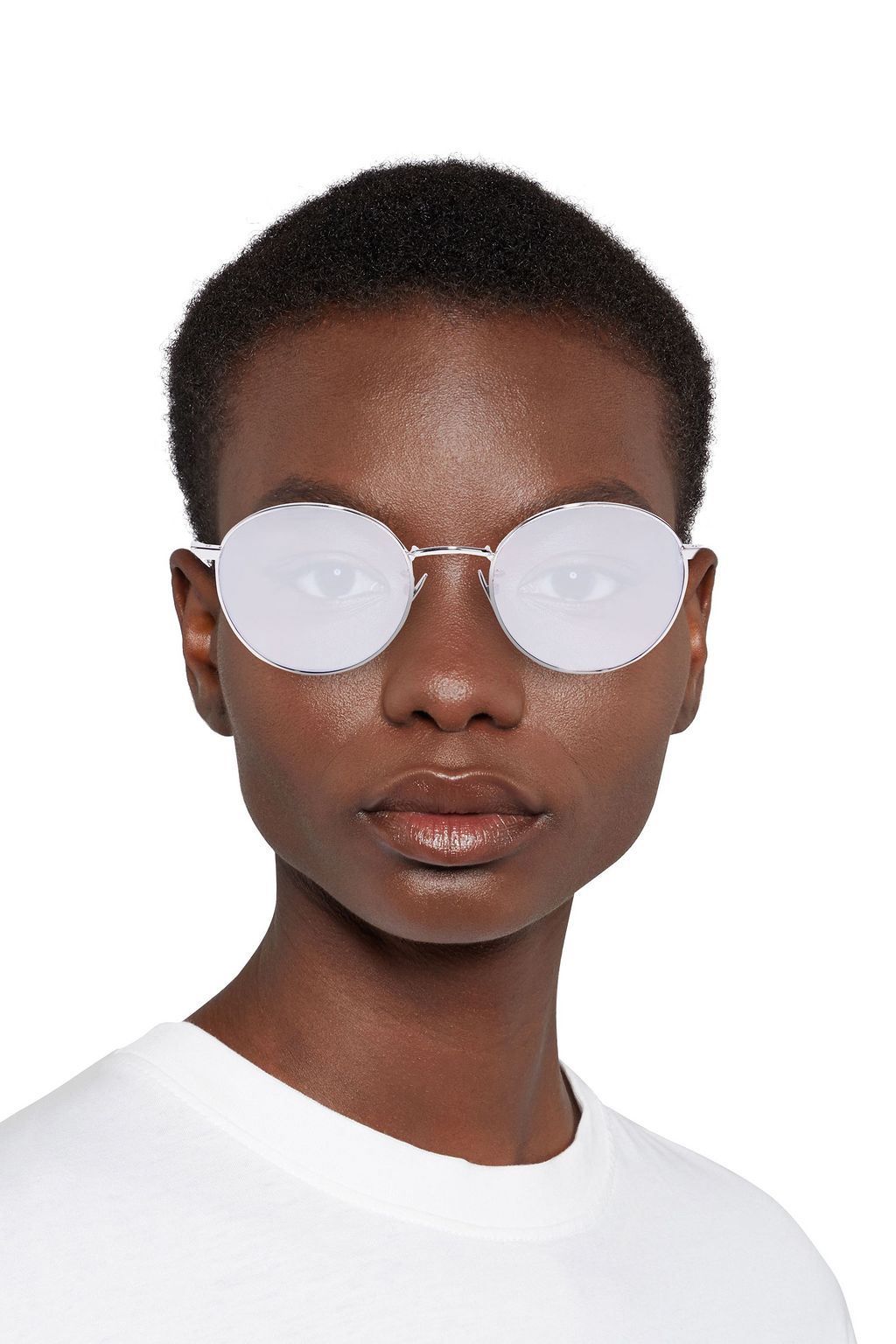 SAINT LAURENT Round-frame silver-tone mirrored sunglasses