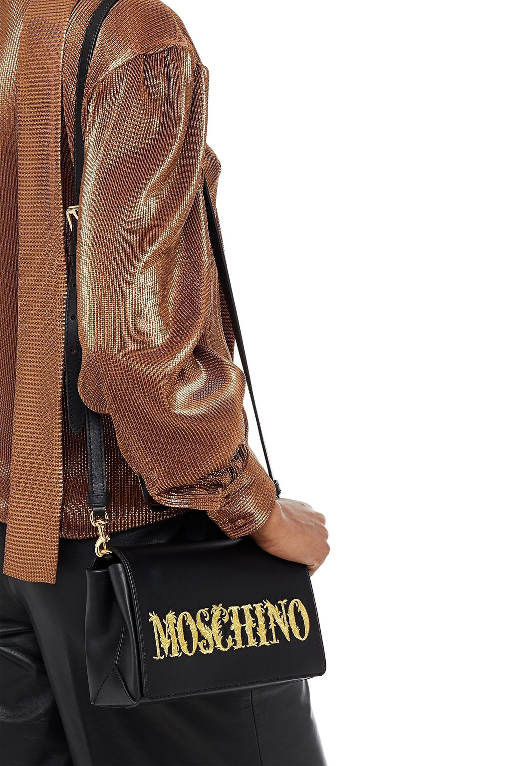 MOSCHINO Embroidered leather shoulder bag