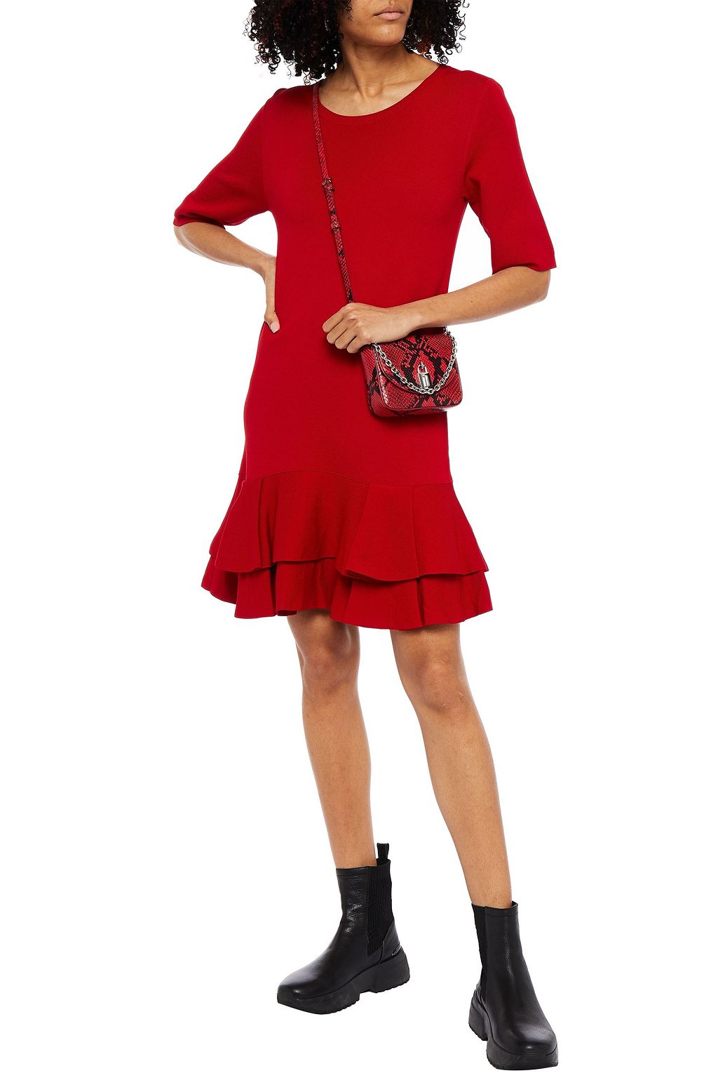 BOUTIQUE MOSCHINO Fluted tiered knitted mini dress