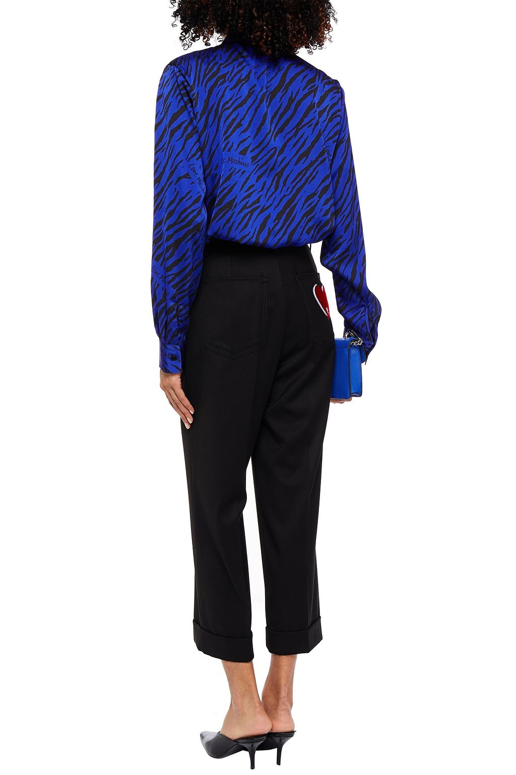 LOVE MOSCHINO Logo-appliquéd cropped crepe de chine straight-leg pants