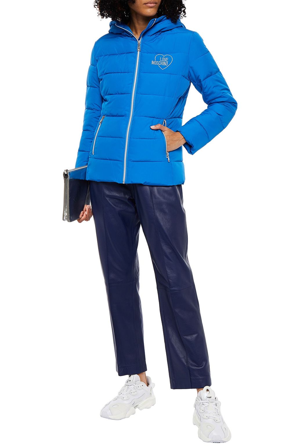 LOVE MOSCHINO Logo-embroidered quilted shell hooded down jacket