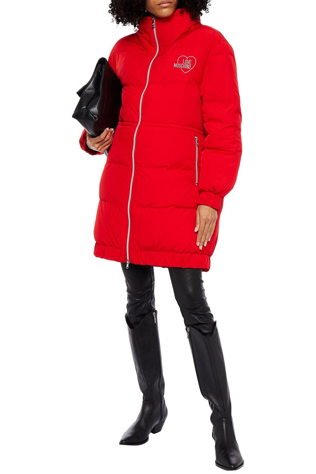 LOVE MOSCHINO Logo-embroidered quilted shell coat