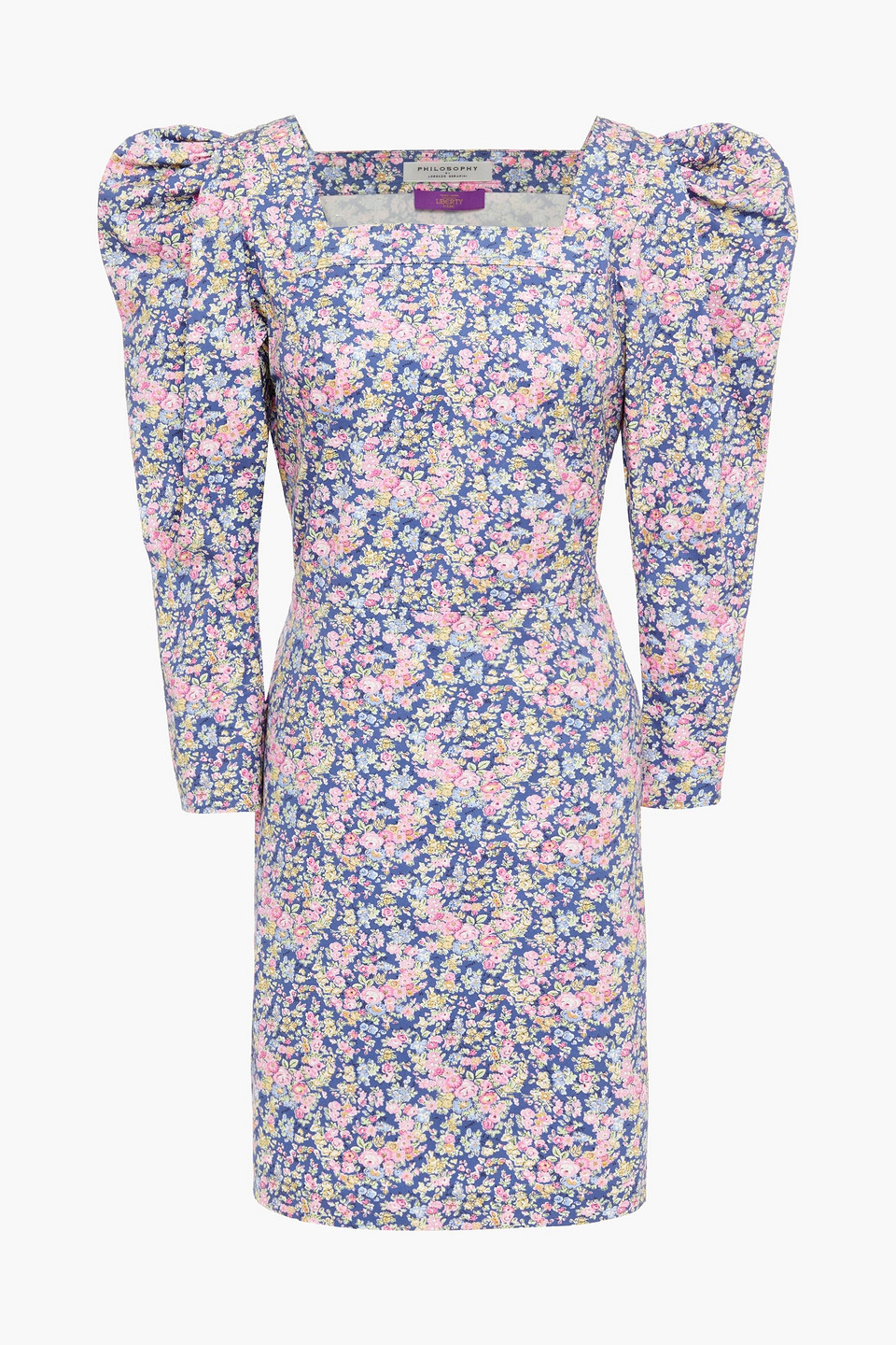 philosophy di lorenzo serafini - gathered floral-print stretch-cotton poplin mini dress - blue - it 42