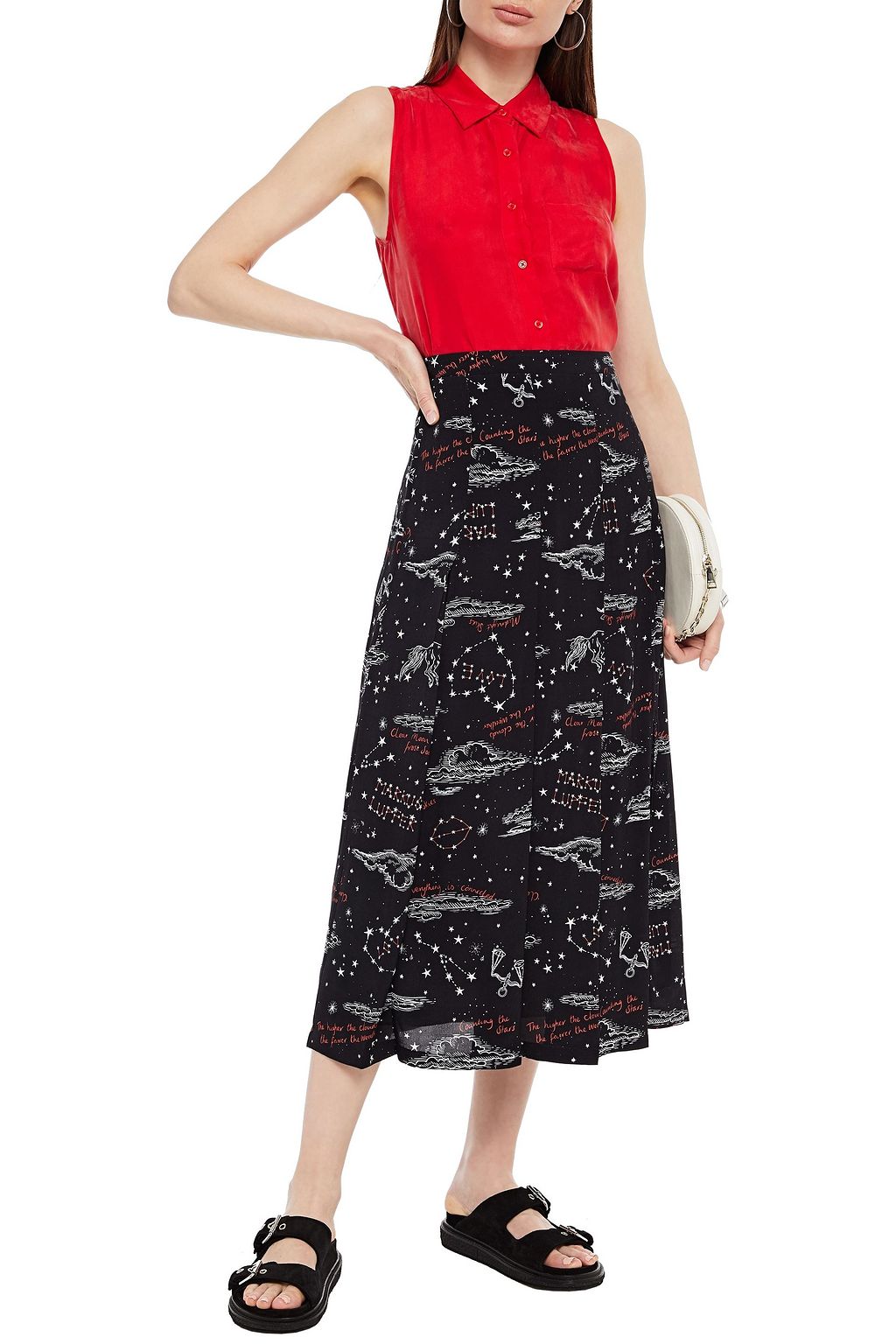 MARKUS LUPFER Sasha pleated printed crepe de chine midi skirt
