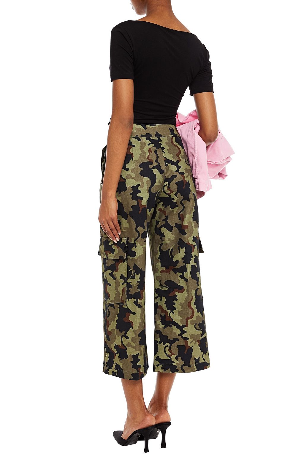 VIVETTA Cropped camouflage-print cotton-blend twill wide-leg pants