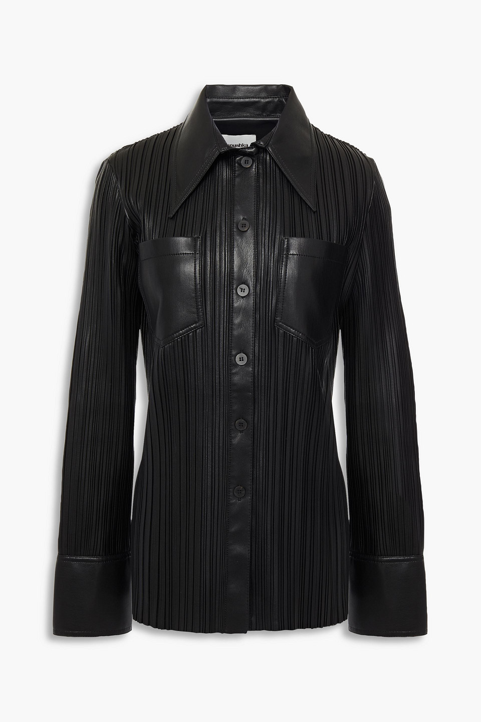 Nanushka Blaine Pleated Faux Leather Shirt In Black