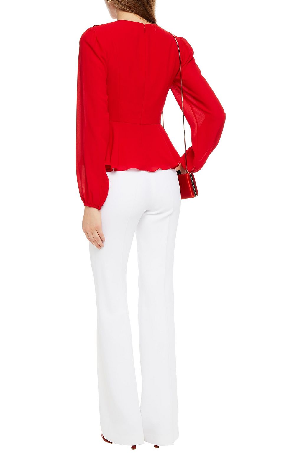 MIKAEL AGHAL Ruffle-trimmed crepe peplum blouse