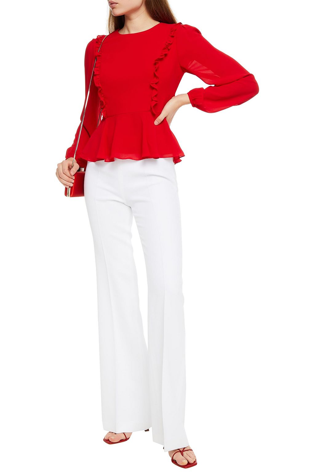 MIKAEL AGHAL Ruffle-trimmed crepe peplum blouse