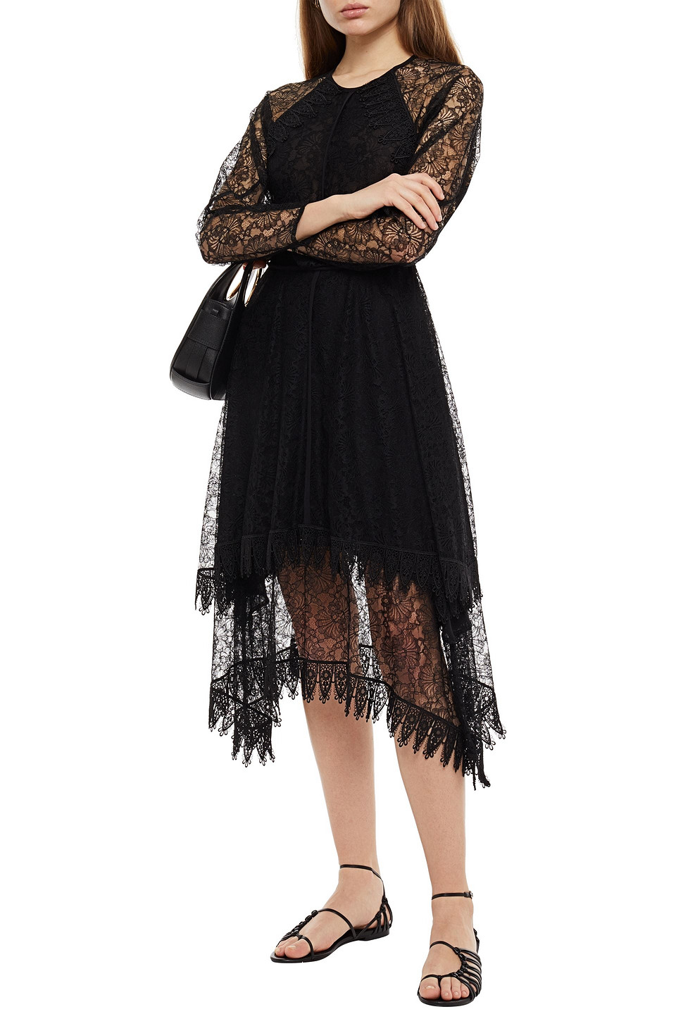 See By Chloé Asymmetric Layered Lace Midi Dress In Black