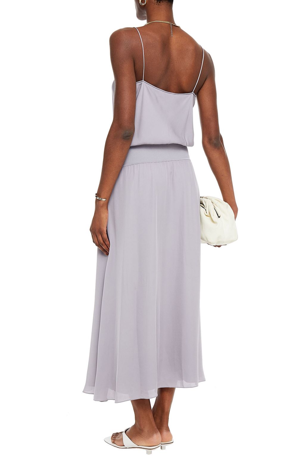 THEORY Gathered silk crepe de chine midi dress