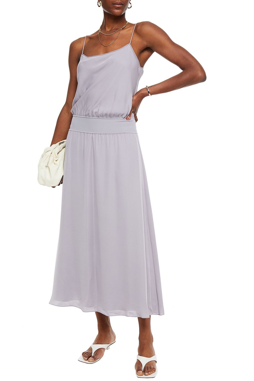 THEORY Gathered silk crepe de chine midi dress