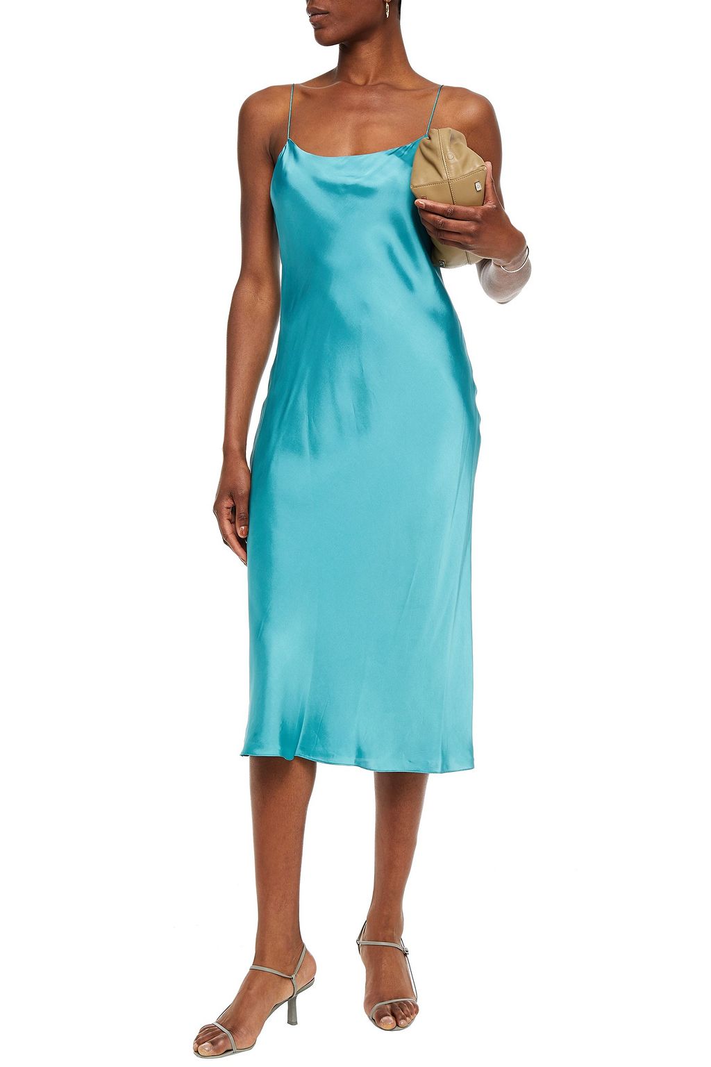 Turquoise Satintwill midi slip dress THEORY THE